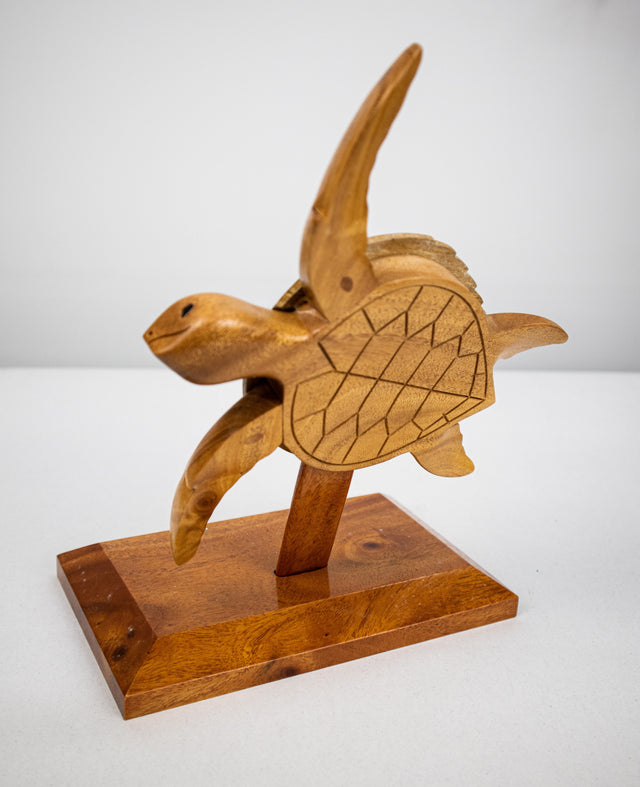 Wood Turtle Trophy With Burning Hibiscus Flower